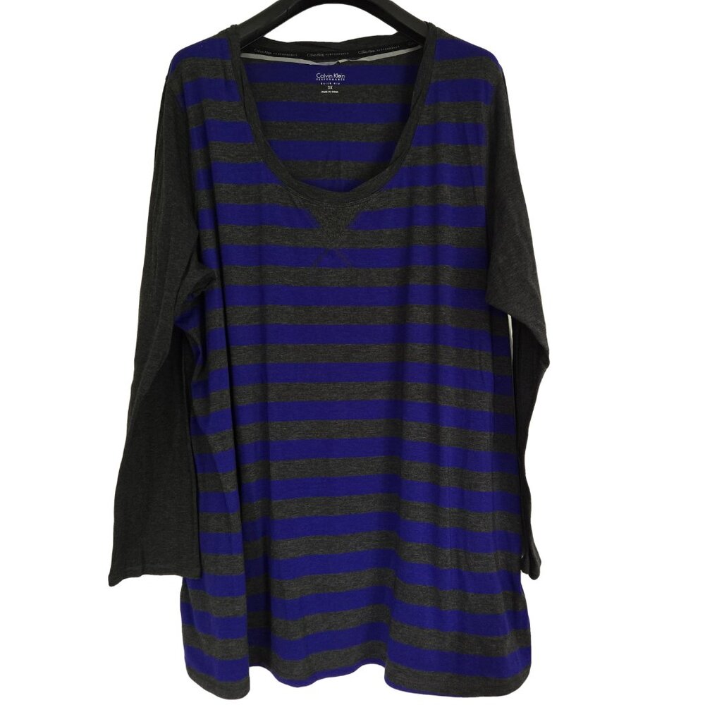 CALVIN KLEIN Purple & Gray Striped Long Sleeve Top 3X